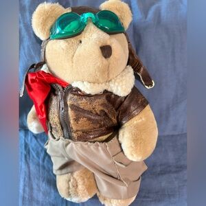 BEARLAND CONOCO Airplane Pilot Teddy Bear Plush in Aviator Suit 1986 16‎ inch